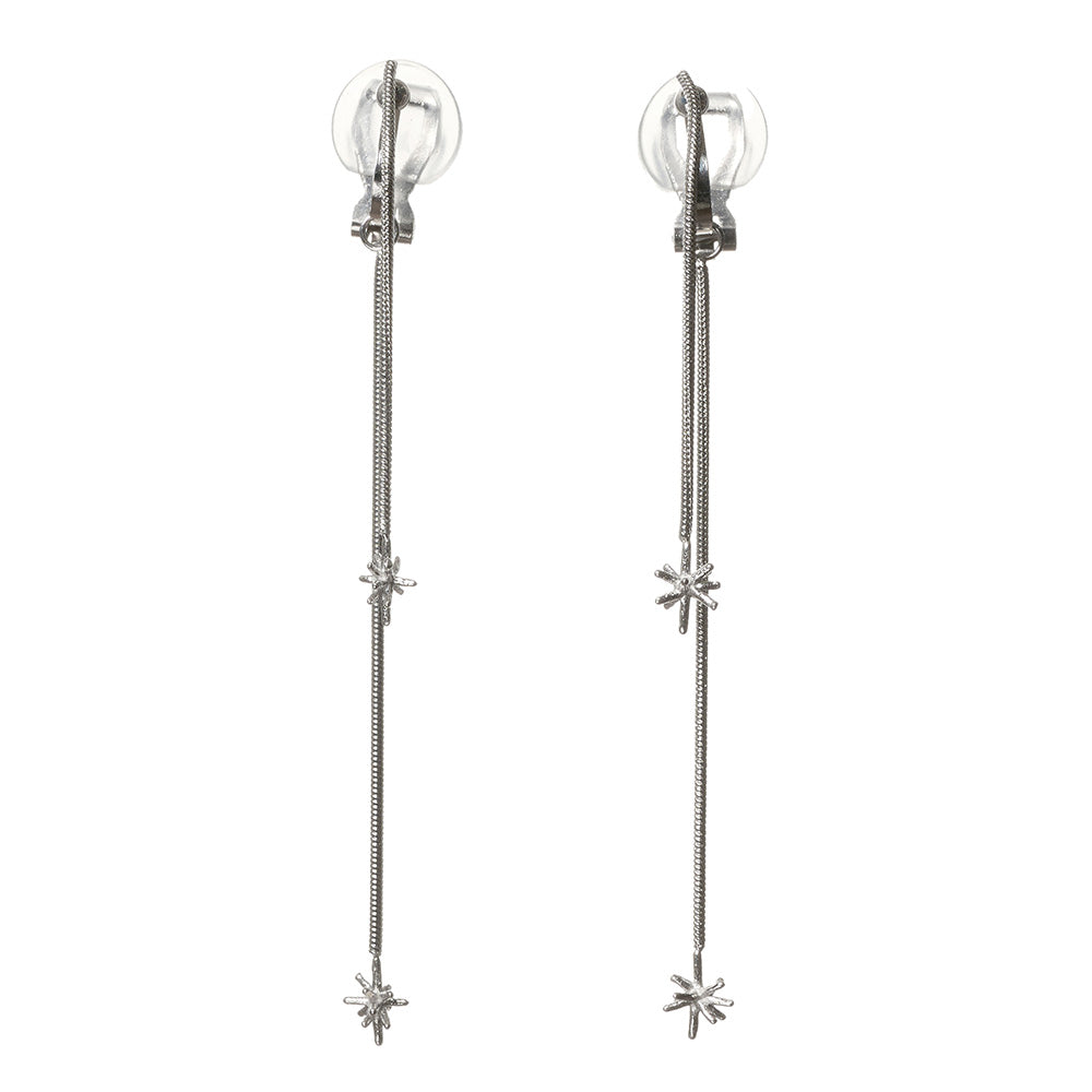 【LIMITED NUMBER/リミテッドナンバー】  MOON stainless collection イヤリング メタル ダブル ミニ ブライトスター チェーン スウィング シリコンカバー付き クリップイヤリング