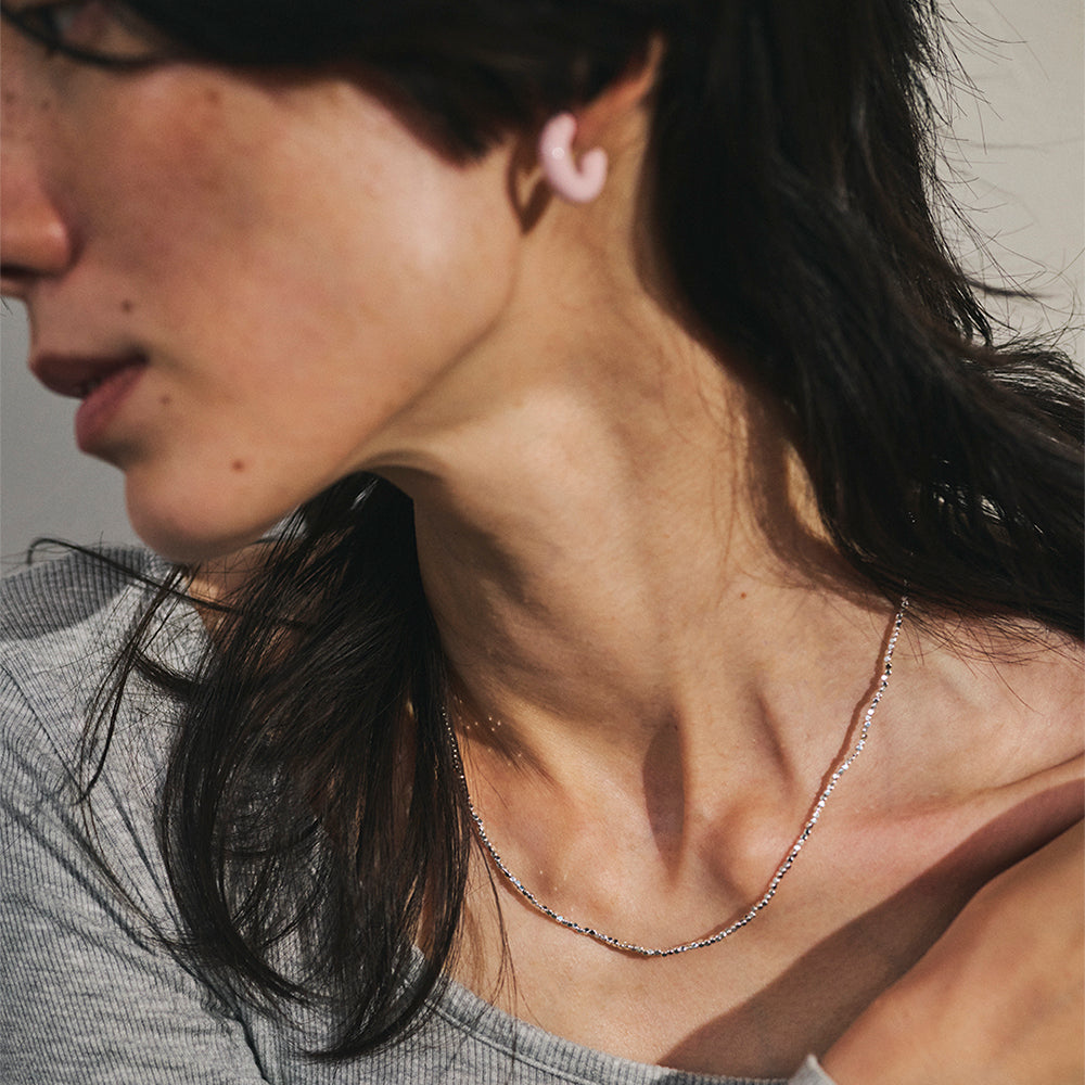 【LIMITED NUMBER】silver925 plated collection ネックレス ニッケルフリー メタル スクエア ビーズ チェーン マンテル ショートネックレス オリジナル巾着付き