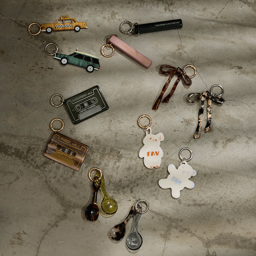 【LIMITED NUMBER】Vintage Like-KEY CHARM リボン マーブル カラー カラビナ キーリング