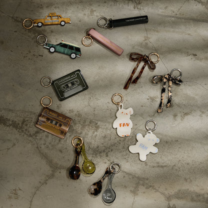 【LIMITED NUMBER】Vintage Like-KEY CHARM リボン マーブル カラー カラビナ キーリング