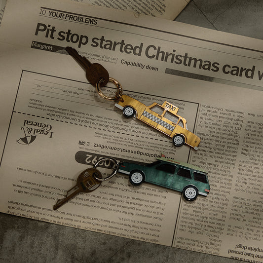 【LIMITED NUMBER】Vintage Like-KEY CHARM タクシー カー&サーフボード マーブル クリア カラー カラビナ キーリング