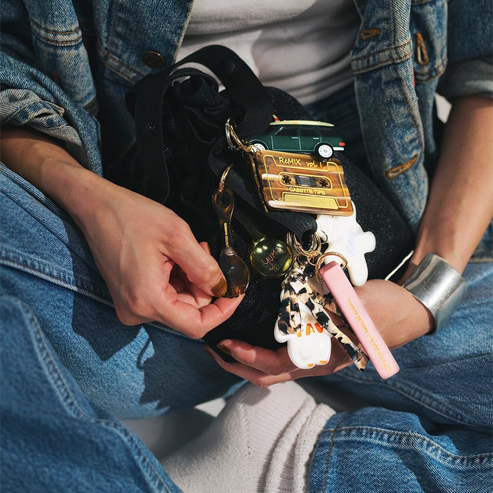 【LIMITED NUMBER】Vintage Like-KEY CHARM カセットテープ マーブル クリア カラー カラビナ キーリング