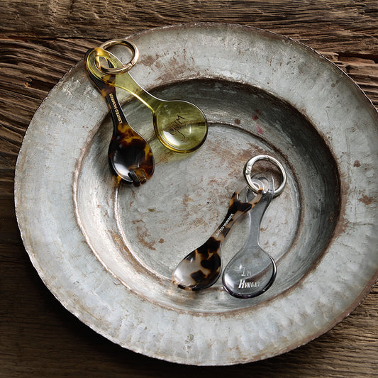 【LIMITED NUMBER】Vintage Like-KEY CHARM カトラリー フォーク スプーン 2本セット マーブル クリア バイカラー カラビナ キーリング