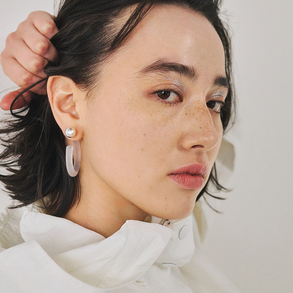 【LIMITED NUMBER】MELLOW ピアス メタル マット クリア カラー ホマイカ ボール 2way バックキャッチ チタンポスト C型 スタッドピアス