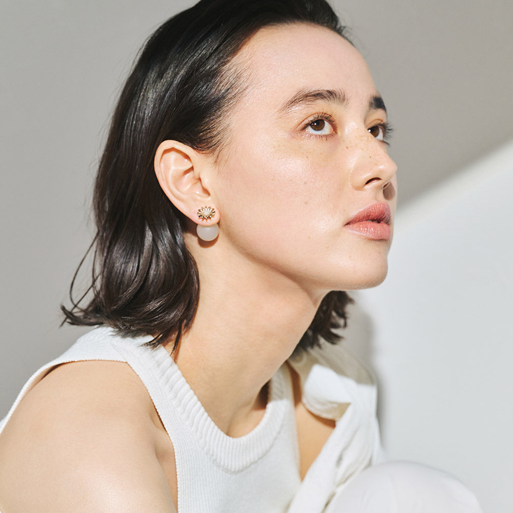 【LIMITED NUMBER】MELLOW ピアス ニッケルフリー メタル マット クリア カラー ホマイカ フラワー ボール バックキャッチ チタンポスト スタッドピアス