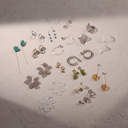 【LIMITED NUMBER】MELLOW ピアス ニッケルフリー メタル マット クリア カラー マーブル ホマイカ ボール ロング ステック ハート チタンポスト ドロップピアス