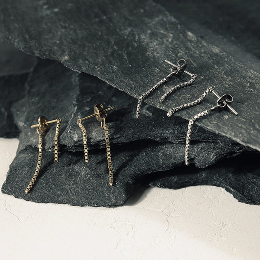 【LIMITED NUMBER】STAINLESS collection ピアス メタル スリム ベネチアンチェーン Iライン バックキャッチ スタッドピアス