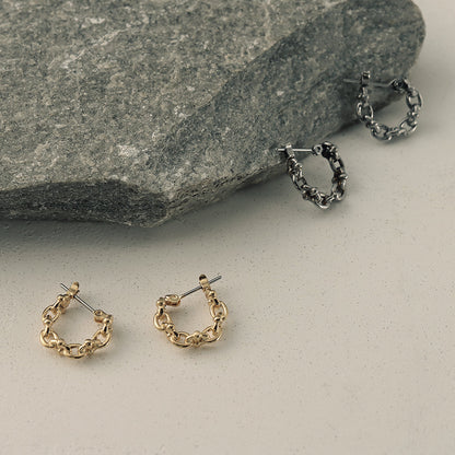 【LIMITED NUMBER】STAINLESS collection ピアス メタル デザイン リンクチェーン ワンタッチ フープピアス