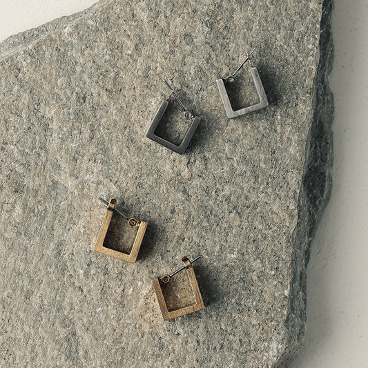 【LIMITED NUMBER】STAINLESS collection ピアス メタル スクエア ライン U字 ワンタッチ フープピアス