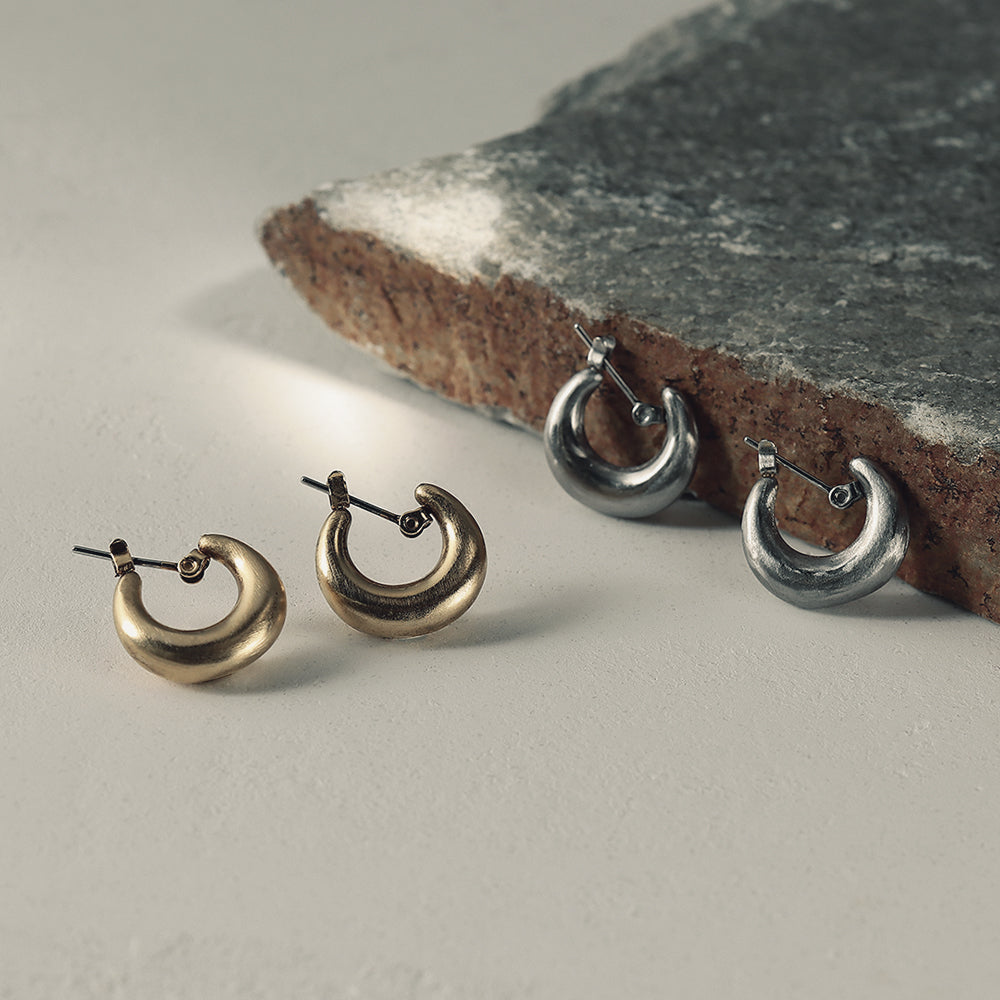 【LIMITED NUMBER】STAINLESS collection ピアス メタル カーブ ライン U字 ワンタッチ フープピアス