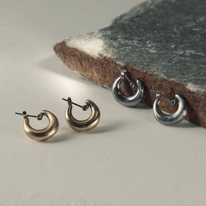 【LIMITED NUMBER】STAINLESS collection ピアス メタル カーブ ライン U字 ワンタッチ フープピアス