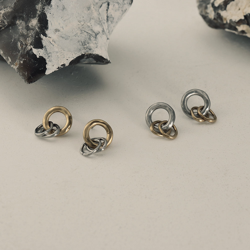 【LIMITED NUMBER】STAINLESS collection ピアス メタル トリプル リング コンビカラー スタッドピアス