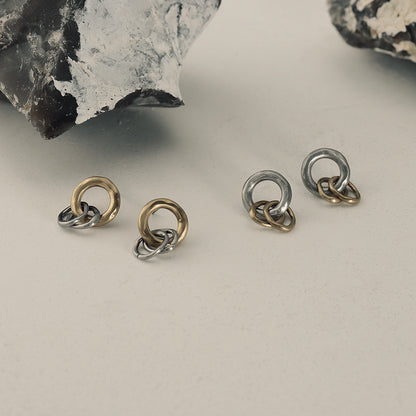 【LIMITED NUMBER】STAINLESS collection ピアス メタル トリプル リング コンビカラー スタッドピアス