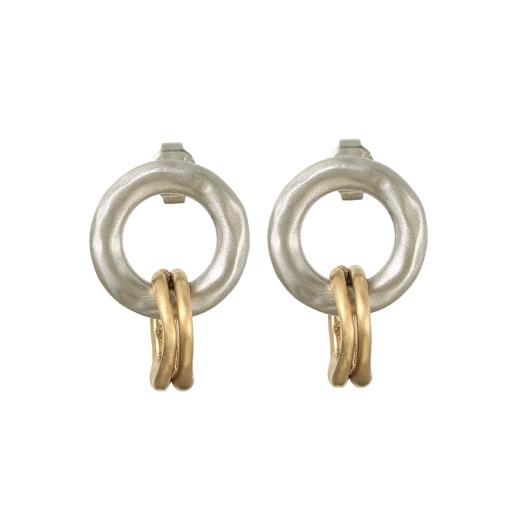 【LIMITED NUMBER】STAINLESS collection ピアス メタル トリプル リング コンビカラー スタッドピアス