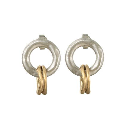 【LIMITED NUMBER】STAINLESS collection ピアス メタル トリプル リング コンビカラー スタッドピアス
