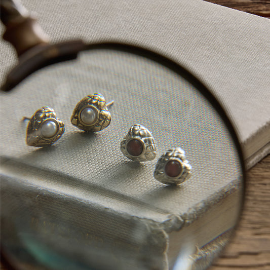 【LIMITED NUMBER】Vintage Like ピアス ニッケルフリー メタル キルティング ミニ ハート カラーストーン チタンポスト スタッドピアス