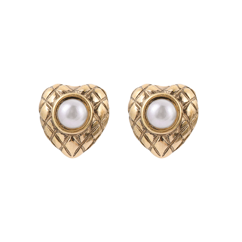 【LIMITED NUMBER】Vintage Like ピアス ニッケルフリー メタル キルティング ミニ ハート カラーストーン チタンポスト スタッドピアス