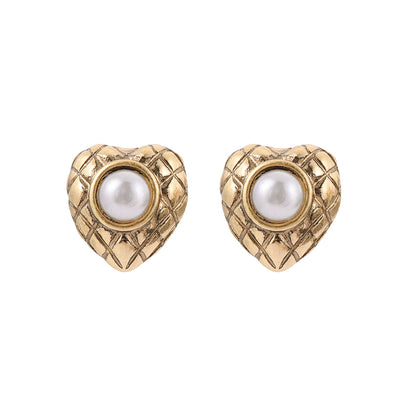 【LIMITED NUMBER】Vintage Like ピアス ニッケルフリー メタル キルティング ミニ ハート カラーストーン チタンポスト スタッドピアス