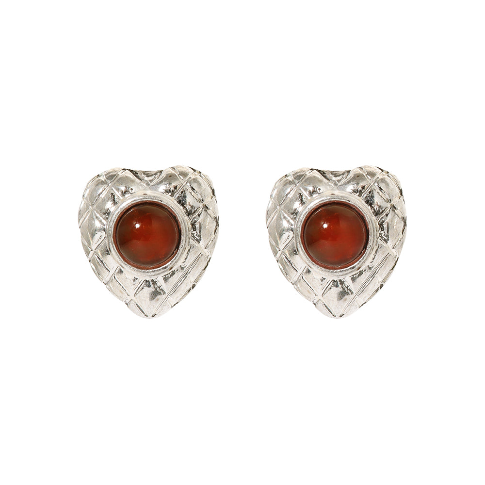 【LIMITED NUMBER】Vintage Like ピアス ニッケルフリー メタル キルティング ミニ ハート カラーストーン チタンポスト スタッドピアス