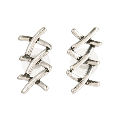 【LIMITED NUMBER】Vintage Like ピアス ニッケルフリー メタル トリプル クロス ライン チタンポスト スタッドピアス