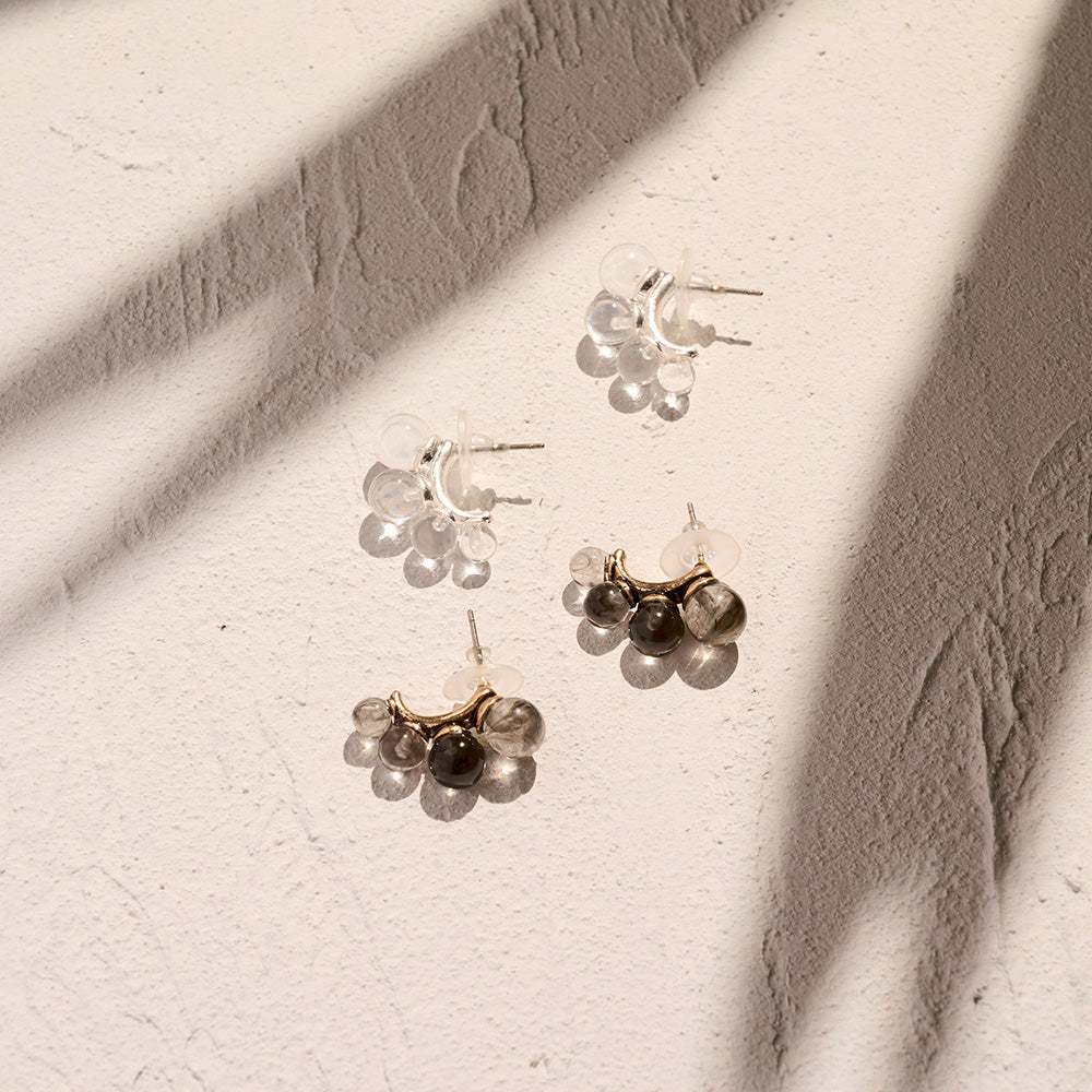 【LIMITED NUMBER/リミテッドナンバー】MELLOW クリア マーブル カラー ボール カーブライン チタンポスト スタッドピアス