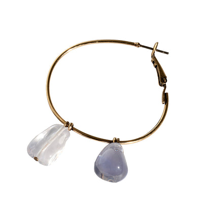 【LIMITED NUMBER/リミテッドナンバー】MELLOW ダブル クリア マーブル カラー ストーンビーズ カーブ ドロップ チタンポスト フープピアス