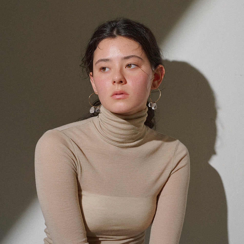 【LIMITED NUMBER/リミテッドナンバー】MELLOW ダブル クリア マーブル カラー ストーンビーズ カーブ ドロップ チタンポスト フープピアス