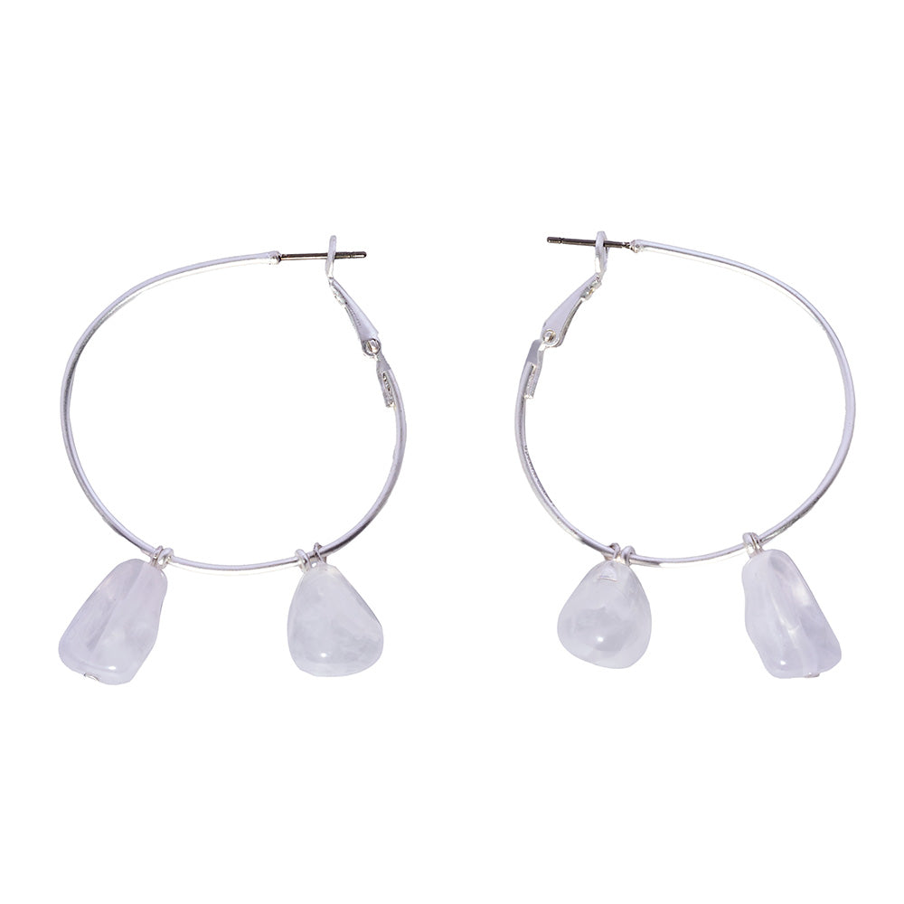 【LIMITED NUMBER/リミテッドナンバー】MELLOW ダブル クリア マーブル カラー ストーンビーズ カーブ ドロップ チタンポスト フープピアス