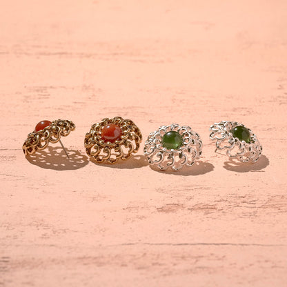 【LIMITED NUMBER/リミテッドナンバー】MELLOW 透かし アンティーク調 ボタン ストーンビーズ チタンポスト スタッドピアス