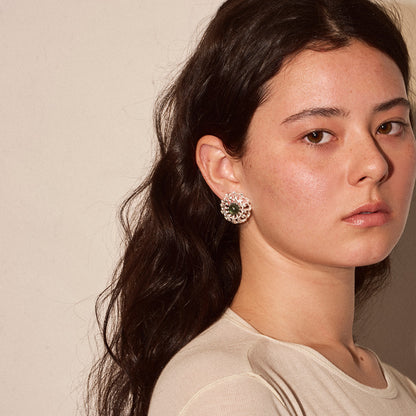 【LIMITED NUMBER/リミテッドナンバー】MELLOW 透かし アンティーク調 ボタン ストーンビーズ チタンポスト スタッドピアス