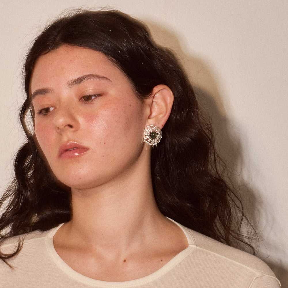 【LIMITED NUMBER/リミテッドナンバー】MELLOW 透かし アンティーク調 ボタン ストーンビーズ チタンポスト スタッドピアス