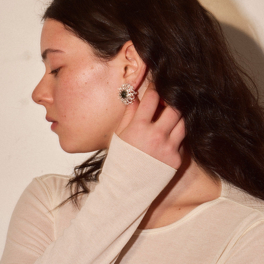 【LIMITED NUMBER/リミテッドナンバー】MELLOW 透かし アンティーク調 ボタン ストーンビーズ チタンポスト スタッドピアス