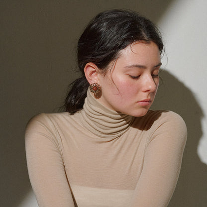 【LIMITED NUMBER/リミテッドナンバー】MELLOW 透かし アンティーク調 ボタン ストーンビーズ チタンポスト スタッドピアス