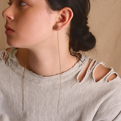【LIMITED NUMBER/リミテッドナンバー】Vintage Like ピアス メタル フラワー ボール チェーン 2way チタンポスト スタッドピアス
