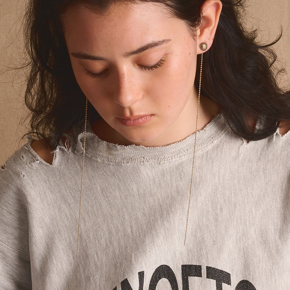 【LIMITED NUMBER/リミテッドナンバー】Vintage Like ピアス メタル フラワー ボール チェーン 2way チタンポスト スタッドピアス