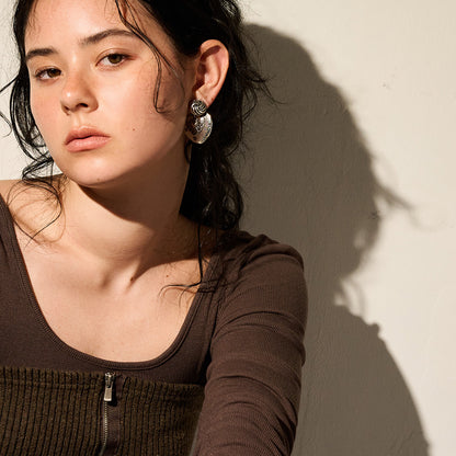【LIMITED NUMBER/リミテッドナンバー】Vintage Like ピアス メタル ダブル ハート プレート 2way バックキャッチ チタンポスト スタッドピアス