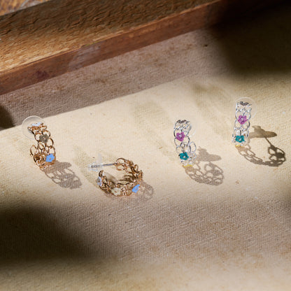 【LIMITED NUMBER/リミテッドナンバー】Vintage Like ピアス ニッケルフリー メタル カラフル ミニ フラワー チェーン C型 チタンポスト スタッドピアス