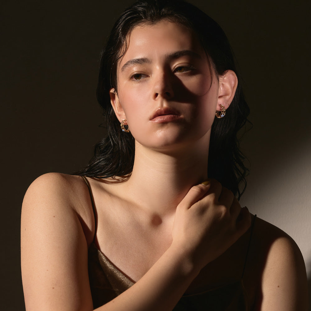 【LIMITED NUMBER/リミテッドナンバー】Vintage Like ピアス ニッケルフリー メタル カラフル ミニ フラワー チェーン C型 チタンポスト スタッドピアス