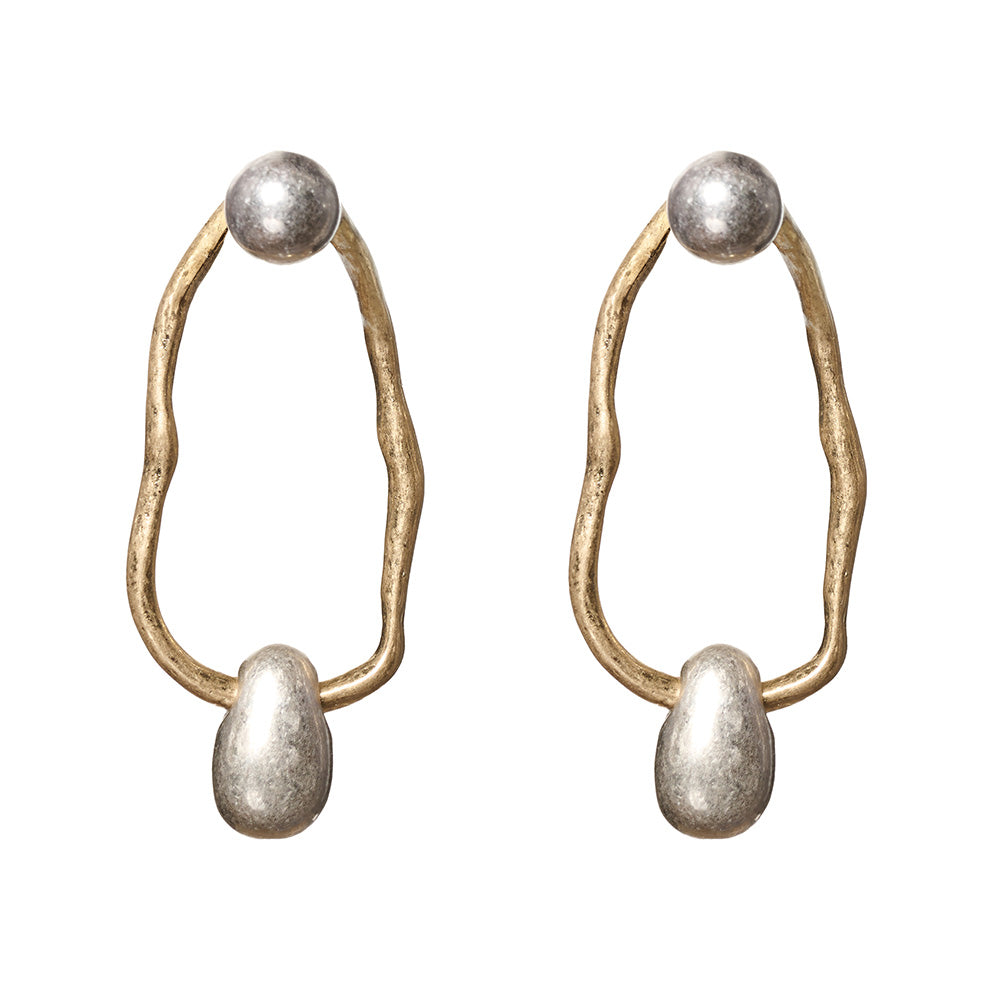 【LIMITED NUMBER/リミテッドナンバー】  MOON ピアス ニッケルフリー メタル オーバル リング コンビカラー ボール バックキャッチ 2way チタンポスト スタッドピアス