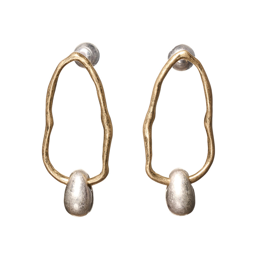 【LIMITED NUMBER/リミテッドナンバー】  MOON ピアス ニッケルフリー メタル オーバル リング コンビカラー ボール バックキャッチ 2way チタンポスト スタッドピアス