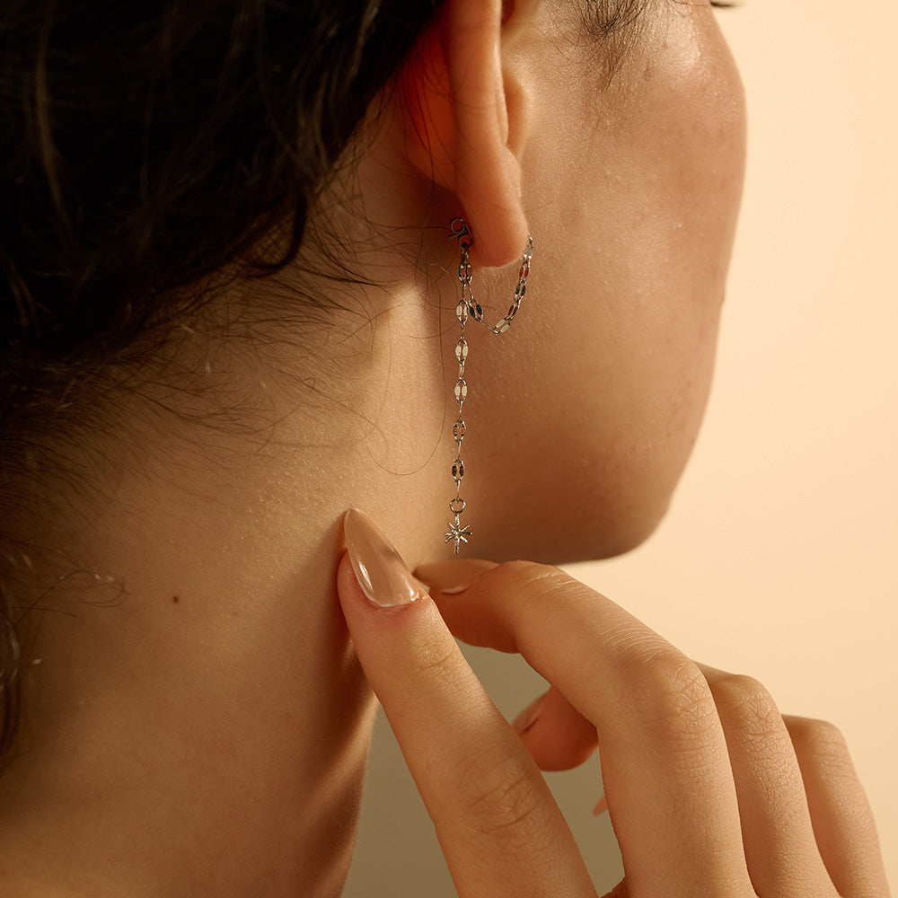 【LIMITED NUMBER/リミテッドナンバー】  MOON stainless collection ピアス メタル ミニ ブライトスター ペタルチェーン スウィング バックキャッチ ステンレス スタッドピアス