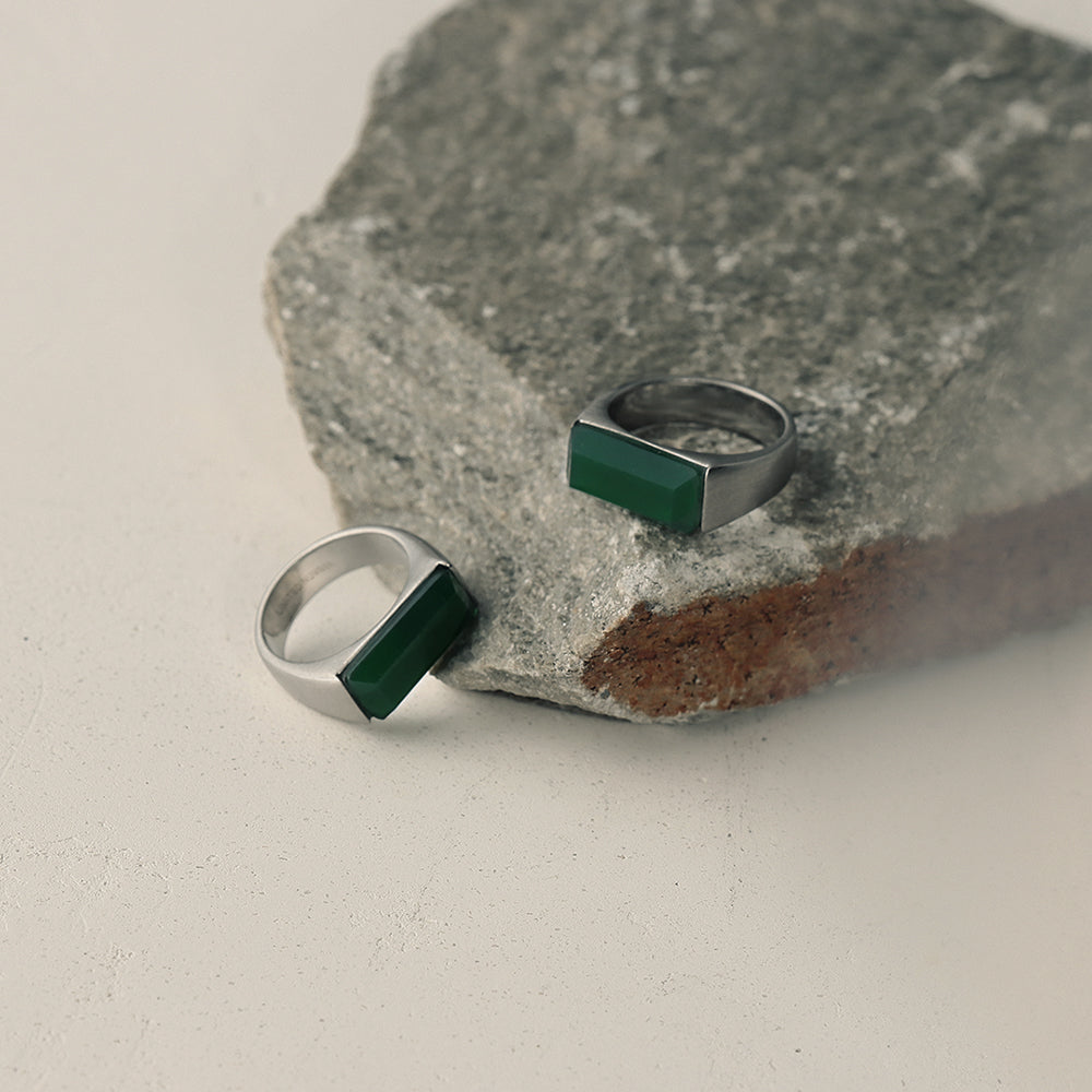 【LIMITED NUMBER】STAINLESS collection リング メタル レクタングル 天然石 13号 17号 指輪