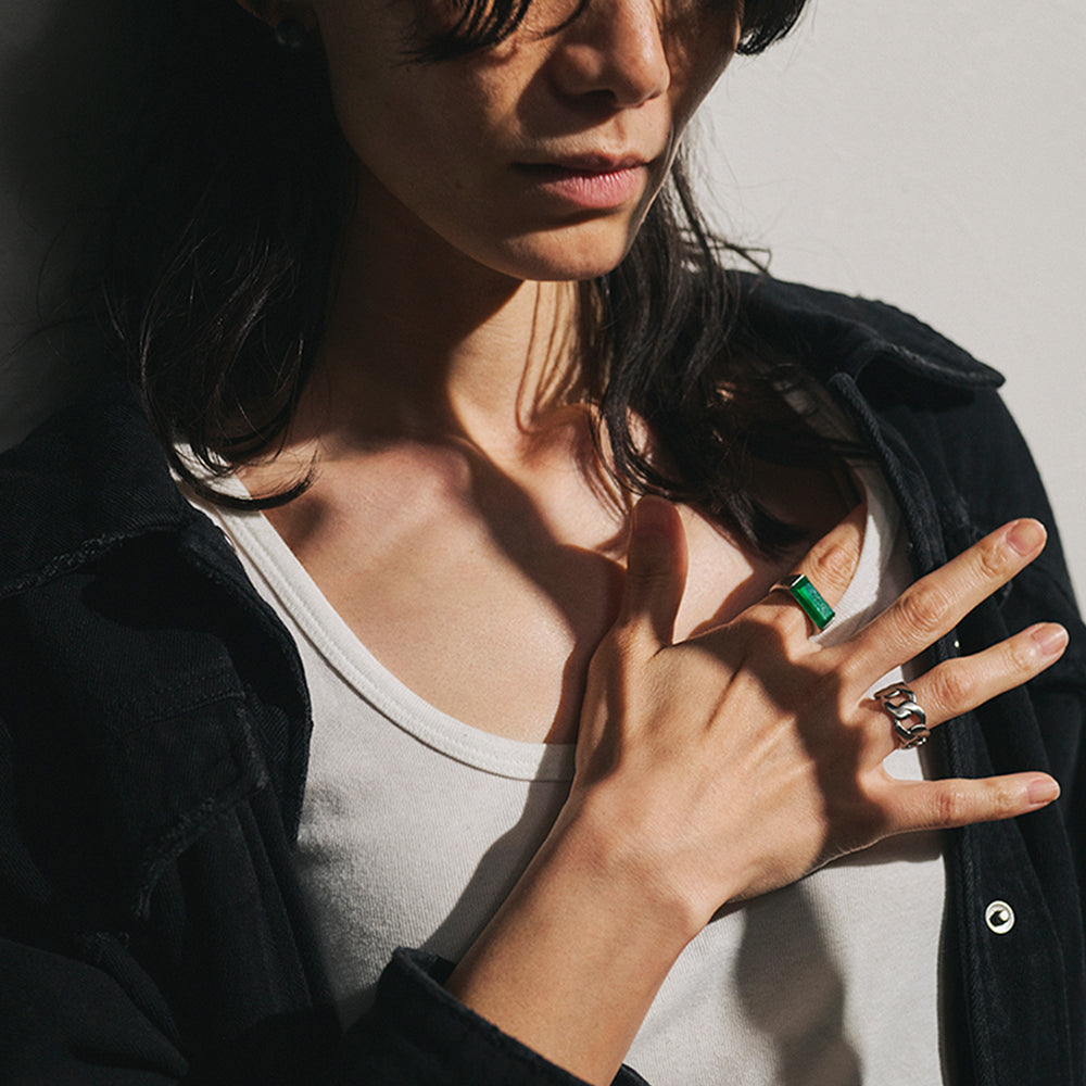 【LIMITED NUMBER】STAINLESS collection リング メタル レクタングル 天然石 13号 17号 指輪