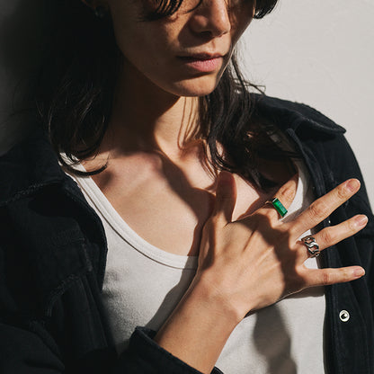 【LIMITED NUMBER】STAINLESS collection リング メタル レクタングル 天然石 13号 17号 指輪