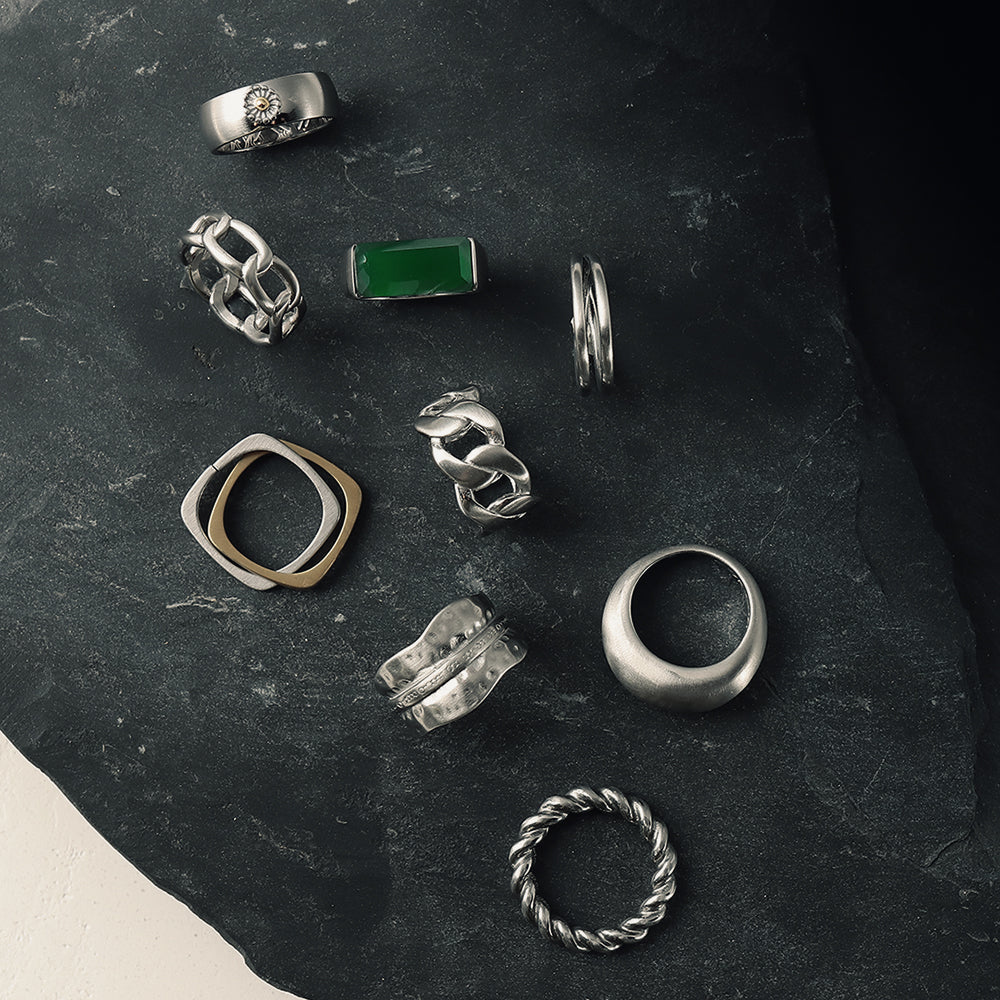 【LIMITED NUMBER】STAINLESS collection リング メタル レクタングル 天然石 13号 17号 指輪