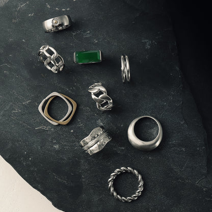 【LIMITED NUMBER】STAINLESS collection リング メタル レクタングル 天然石 13号 17号 指輪