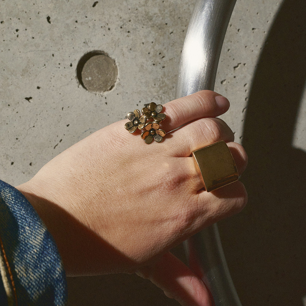 【LIMITED NUMBER】Vintage Like/volume ring リング ニッケルフリー メタル トリプル フラワー フリーサイズ 指輪