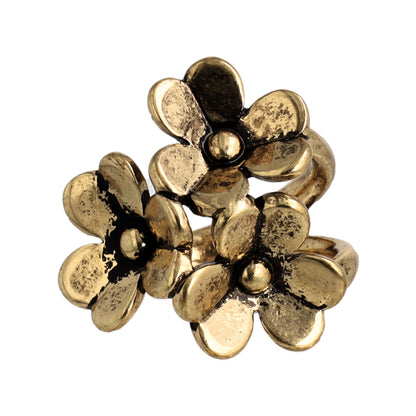 【LIMITED NUMBER】Vintage Like/volume ring リング ニッケルフリー メタル トリプル フラワー フリーサイズ 指輪
