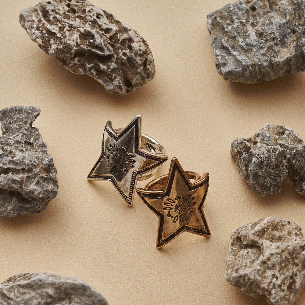 【LIMITED NUMBER】Vintage Like/volume ring リング ニッケルフリー メタル スター テクスチャー フリーサイズ 指輪