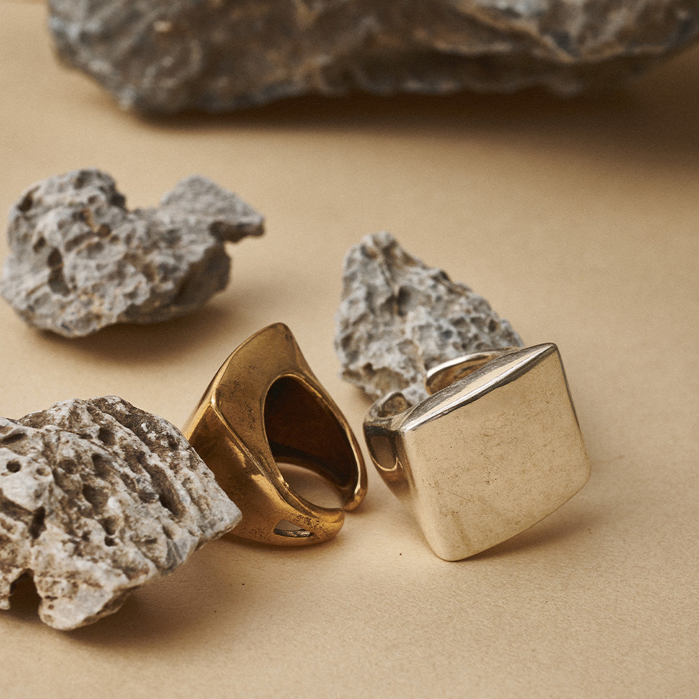 【LIMITED NUMBER】Vintage Like/volume ring リング ニッケルフリー メタル ビッグ スクエア フラット フリーサイズ 指輪